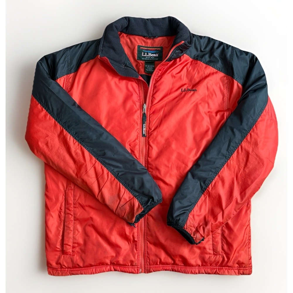 LL Bean Men's Primaloft Puffer Jacket‎ XLT Red Black  Vintage Full Zip Coat